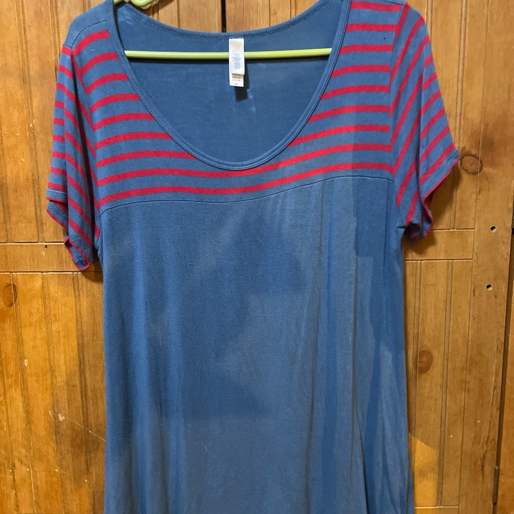 LuLaRoe Blue and Red Striped Short Sleeve Top